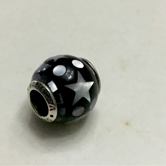 Pandora Celestial Midnight Blue Enamel Set Over Mother of Pearl Moon & Stars - Picture 1 of 5